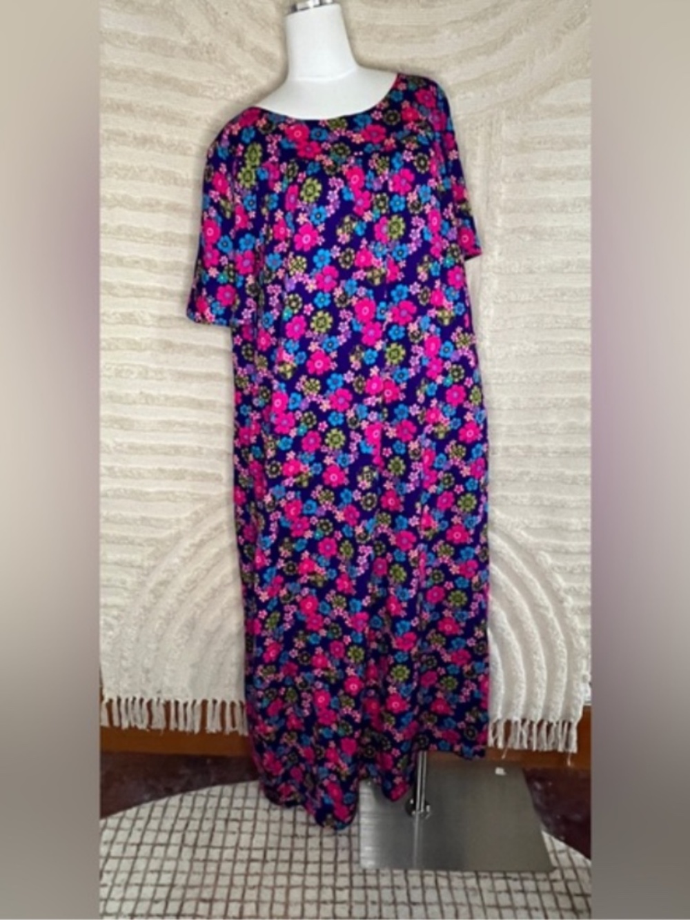 Vintage Bright Floral Pattern Mumu Housedress